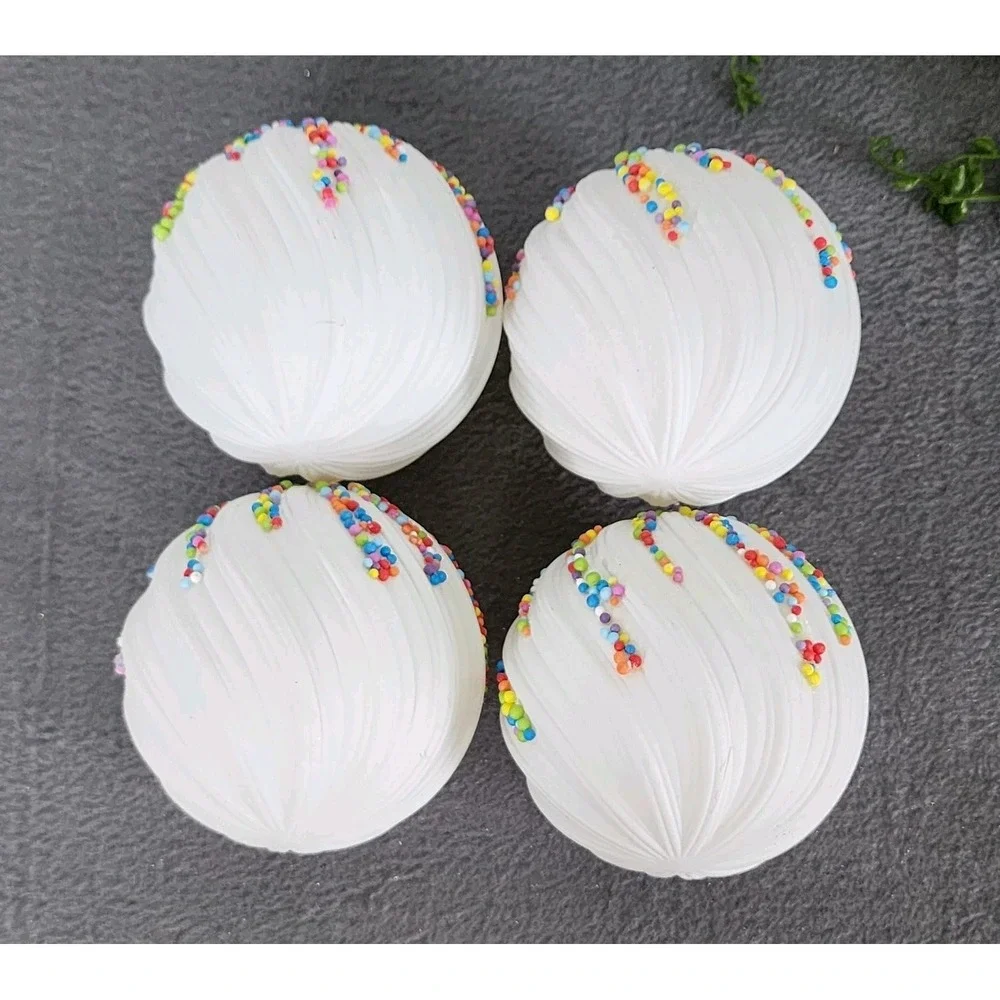 4 White Swirl Beaded Christmas‎ Round Ball Ornaments Colorful Plastic 4